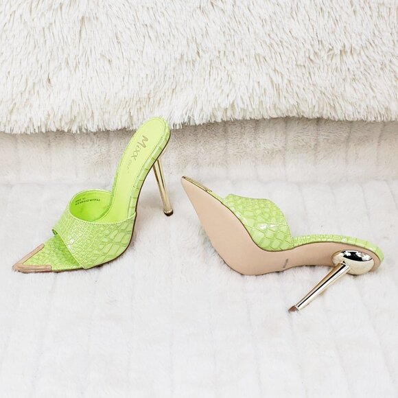 Venus Lime Green Slip On Pointy Toe High Heel Slides - Picture 8 of 15